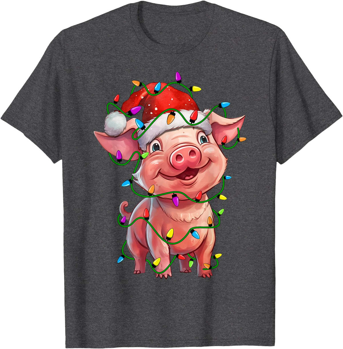 Pig Lovers Christmas Tree Lights Pig Santa Christmas Tree Lighting Xmas Funny T-Shirt - Dark Heather Grey