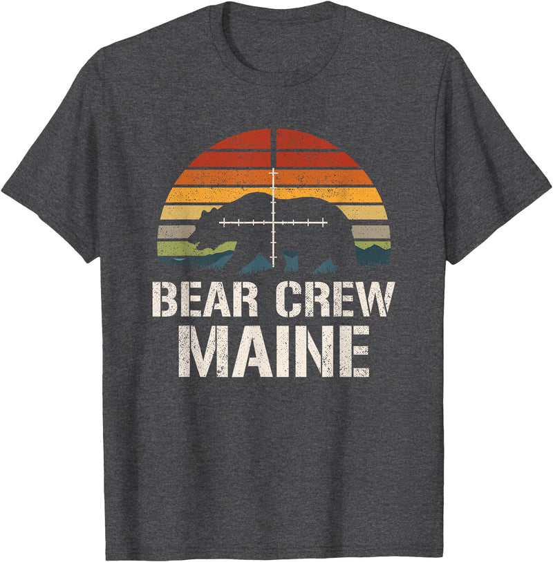 Funny Bear Hunting Clothing Bear Hunter Vintage Sunset Bear Hunting Group Maine T-Shirt - Dark Heather Grey
