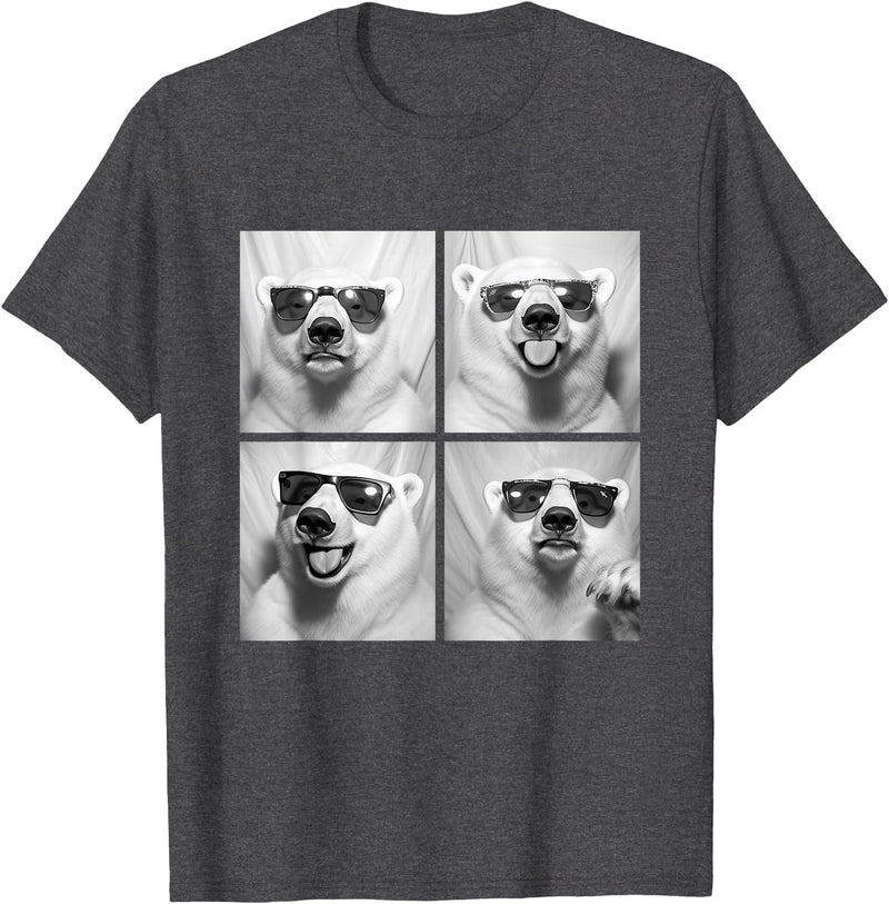 Funny Animal Photography Clothing Co. Funny Polar Bears with Sunglasses Cool Ice Bears Humor Meme T-Shirt - Dark Heather Grey