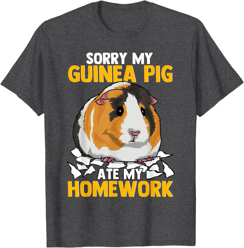 Sorry My Guinea Pig Ate My Homework Funny Pet Rodent Hamster T-Shirt - Dark Heather Grey