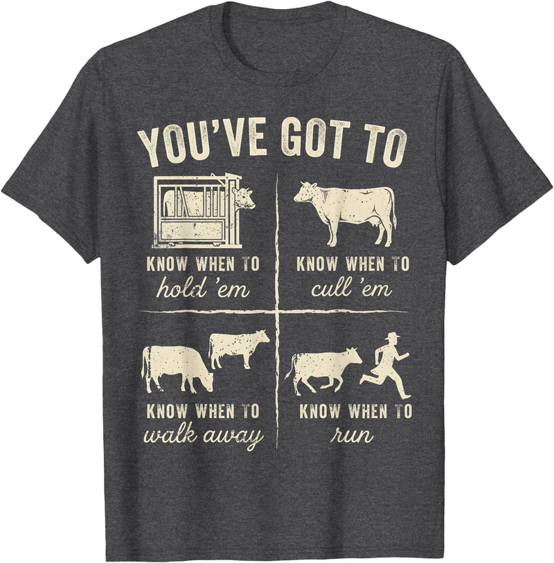 Cow You've Got To Know When to Shirt Retro You've Got to Know When to Hold'em Funny Cow Lover T-Shirt - Dark Heather Grey