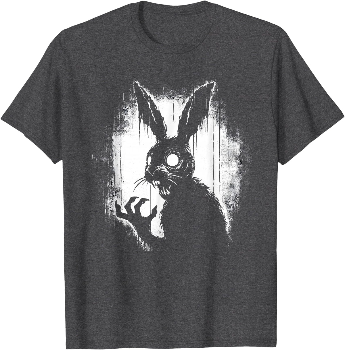 Scary Goth Rabbit, Horror Rabbit, Weirdcore Rabbit T-Shirt in Dark Heather Grey