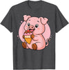 Funny Cute Pig Ice Cream Kawaii Design Pig Eating Ice Cream Graphic Boys Girls Pig Lover T-Shirt - Dark Heather Grey