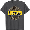 Lions School Spirit Leopard Print Yellow T-Shirt - Dark Heather Grey