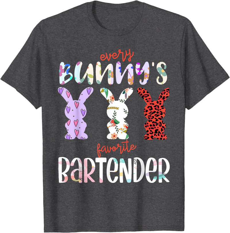 Every Bunny’s Favorite Bartender Easter Rabbit T-Shirt in Dark Heather Grey