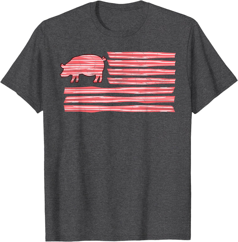 Symbolizes Roasts Hog Meat Sweet Bacon Clothing Sweet Salted Smoke Meaty Pig Flag Artwork Bacon T-Shirt - Dark Heather Grey