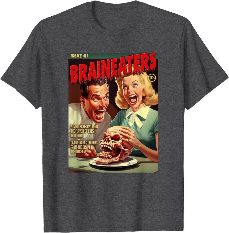 Last Gasp Graphics Brain Eaters 1950s horror comic cover T-Shirt - Dark Heather Grey