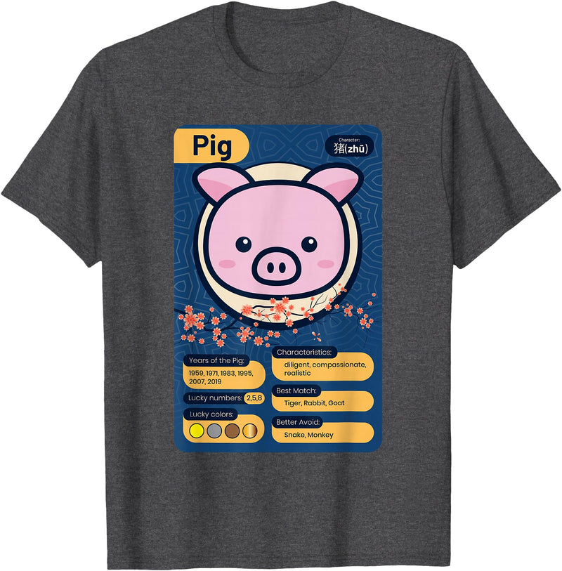 Chinese Zodiac Year of the Pig Shirts Chinese Zodiac Horoscope Animal Facts Year of the Pig T-Shirt - Dark Heather Grey