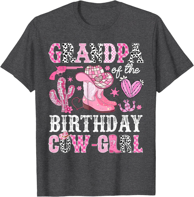 Pink Western Cowgirl Bday Party Family Matching Grandpa Of The Birthday Cow-Girl Rodeo Cowgirl Bday T-Shirt - Dark Heather