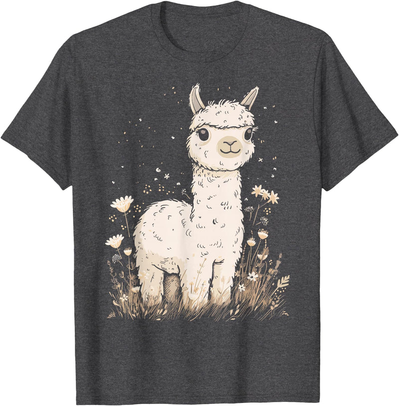 Alpaca Llama Lama Lover Cute Farm Animals Kids Llama Alpaca Lama Flowers Cute Adorable Baby Farm Animal T-Shirt - Dark Heather Grey