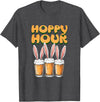 Hoppy Hour Funny Happy Easter Day Rabbit Ears Men Women T-Shirt in Dark Heather Grey