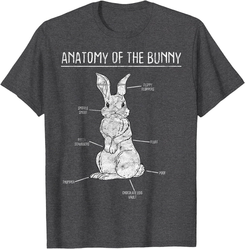 Rabbit Anatomy Bunny Lover Animal Pet Owner Gift T-Shirt in Dark Heather Grey