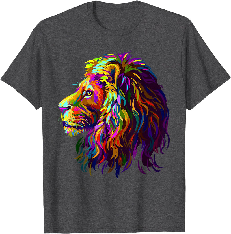 Lion Artistic For Men Women Kids Colorful Lion Head Design Pop Art Style T-Shirt - Dark Heather Grey