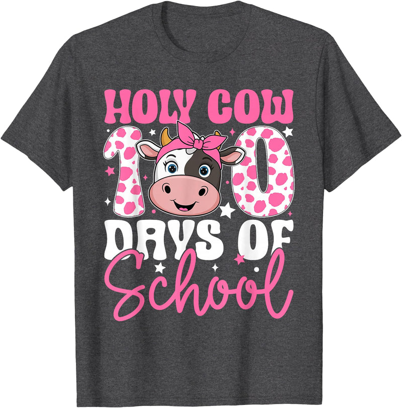 Holy Cow 100 Days of School Teachers Students Girls Women T-Shirt - Dark Heather Grey