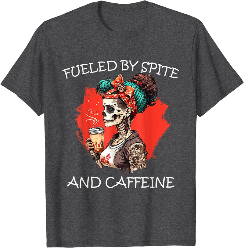 Fueled By Spite And Caffeine Halloween Skeleton fueled by spite and caffeine T-Shirt - Dark Heather Grey