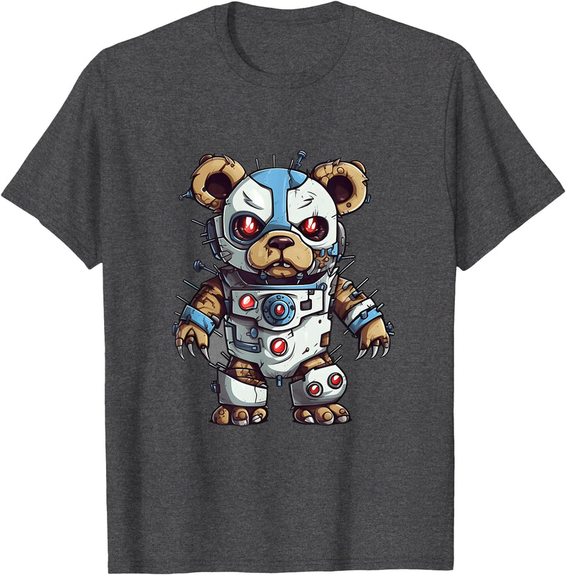 Aesthetic Teddy Bear Streetwear Designs for Men Robot Teddy Bear, Hip Hop Teddy Bear, Cyborg Teddy Bear T-Shirt - Dark Heather Grey