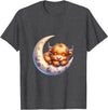Cute Baby Highland Cow Sleeping on the Moon Heifer Farm T-Shirt - Dark Heather Grey