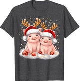 Funny Xmas Pig Lover Christmas Christmas Pig Reindeer Xmas T-Shirt - Dark Heather Grey