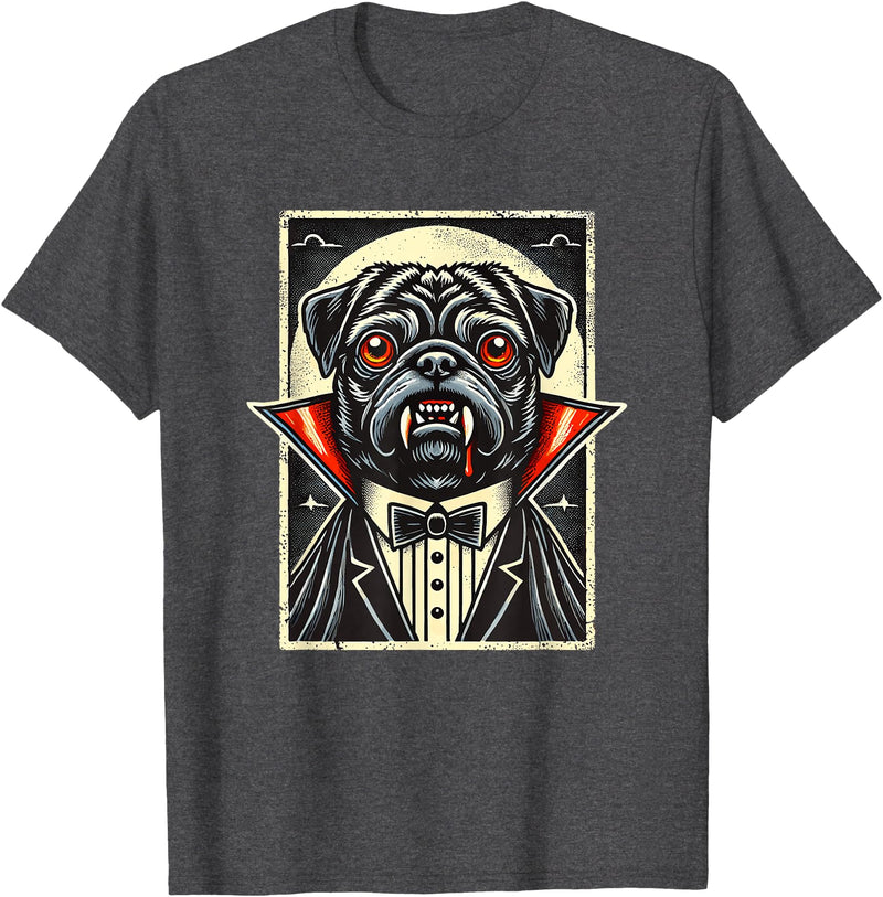Haunted Spooky Halloween Gifts Halloween Vampire Pug Pugs T-Shirt - Dark Heather Grey