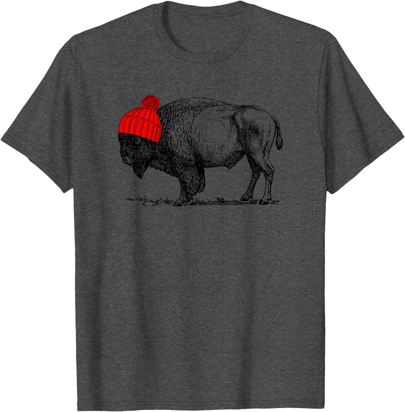 Buffalo Beanie Buffalo Wearing a Beanie Stocking Hat T-Shirt T-Shirt - Dark Heather Grey