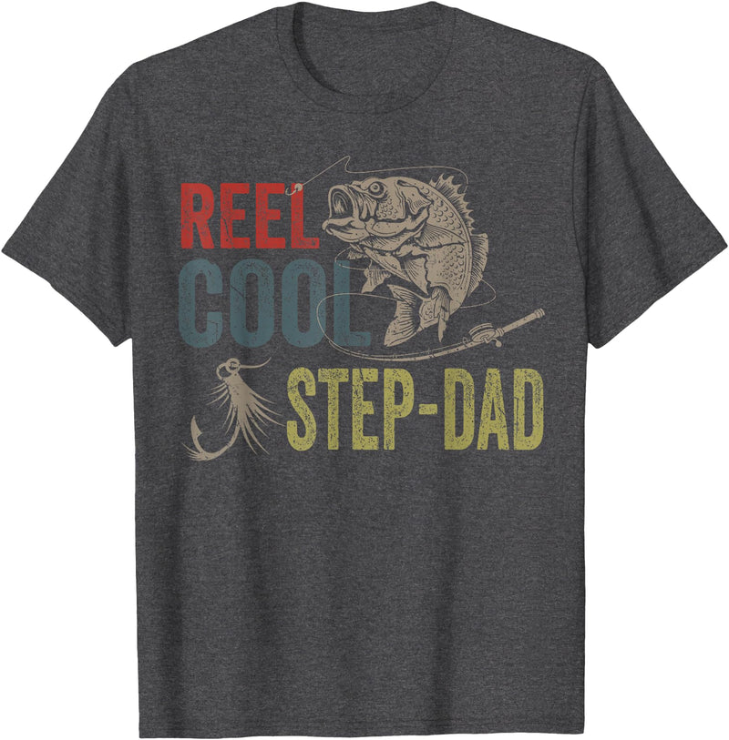 Reel Cool Step-Dad Fishing Fathers Day Tee Fishing Reel Cool Step-Dad Fishing T-Shirt - Dark Heather Grey