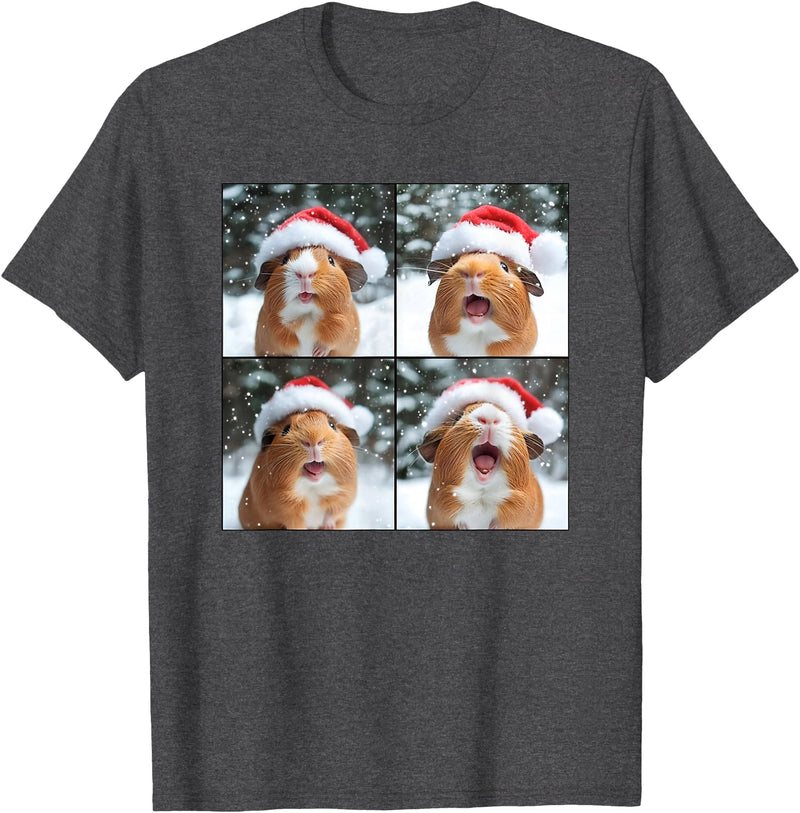 Xmas Guinea Pigs Santa Animal Selfie Men Women Guinea Pig With Santa Hat Christmas Guinea Pig Lover T-Shirt - Dark Heather Grey