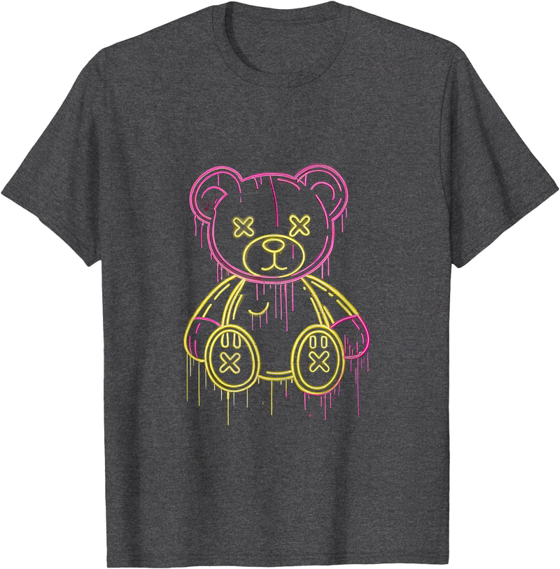 Urban Pop Collective Teddy Bear Graffiti Street Art Bold Urban Pop Illustration T-Shirt - Dark Heather Grey