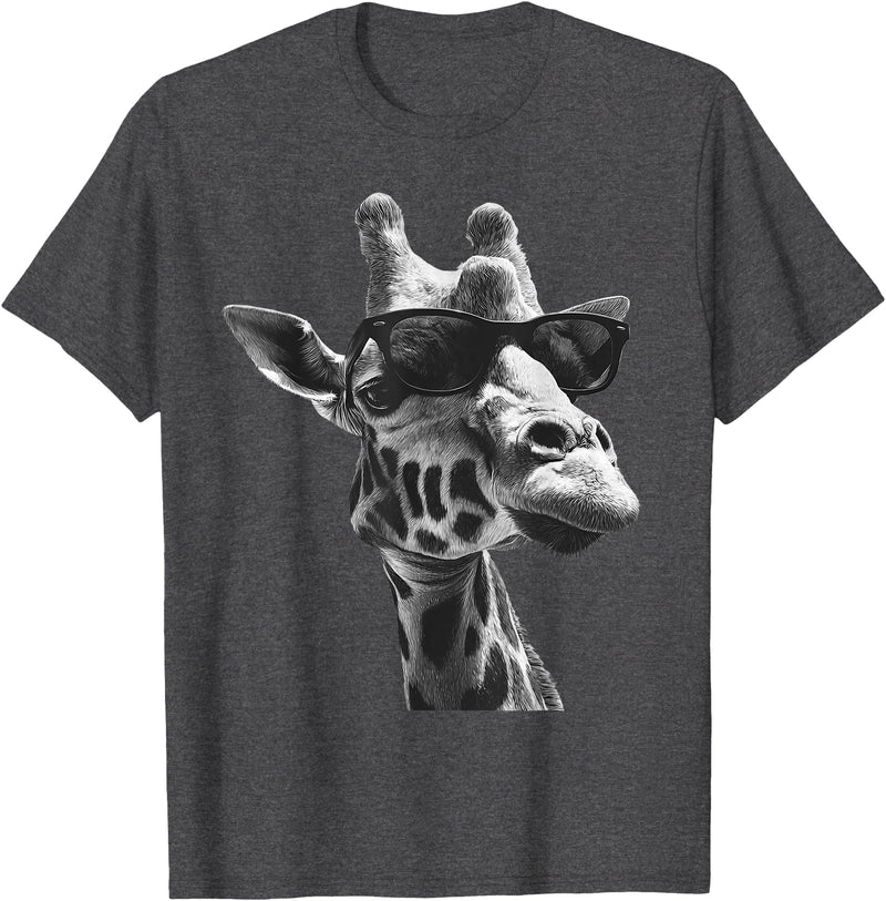 Safari Animal Art Giraffe with Sunglasses Wildlife Safari Giraffe Animal Lover T-Shirt - Dark Heather Grey