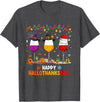 Funny Halloween Thanksgiving Christmas Wine Halloween Thanksgiving Christmas Happy Hallothanksmas T-Shirt - Dark Heather Grey