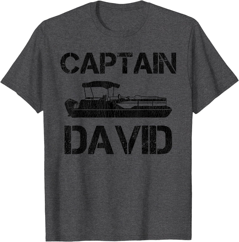 Custom Boat Captain Personalized Name Designs Captain David Pontoon Personalized Boat Name Fishing Trip T-Shirt - Dark Heather Grey