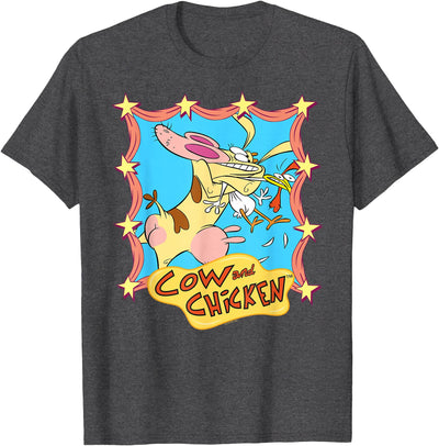 Cow and Chicken Star Frame Hugs Funny Cartoon T-Shirt