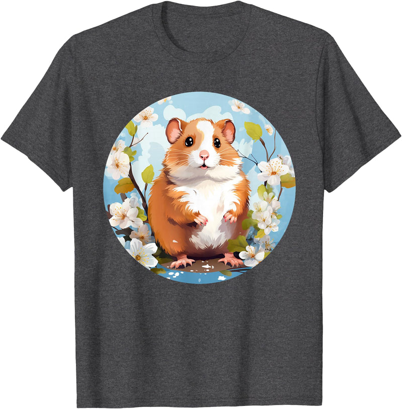 Cool Spring Flowers with Hamster for Season Lovers T-Shirt - Dark Heather Grey