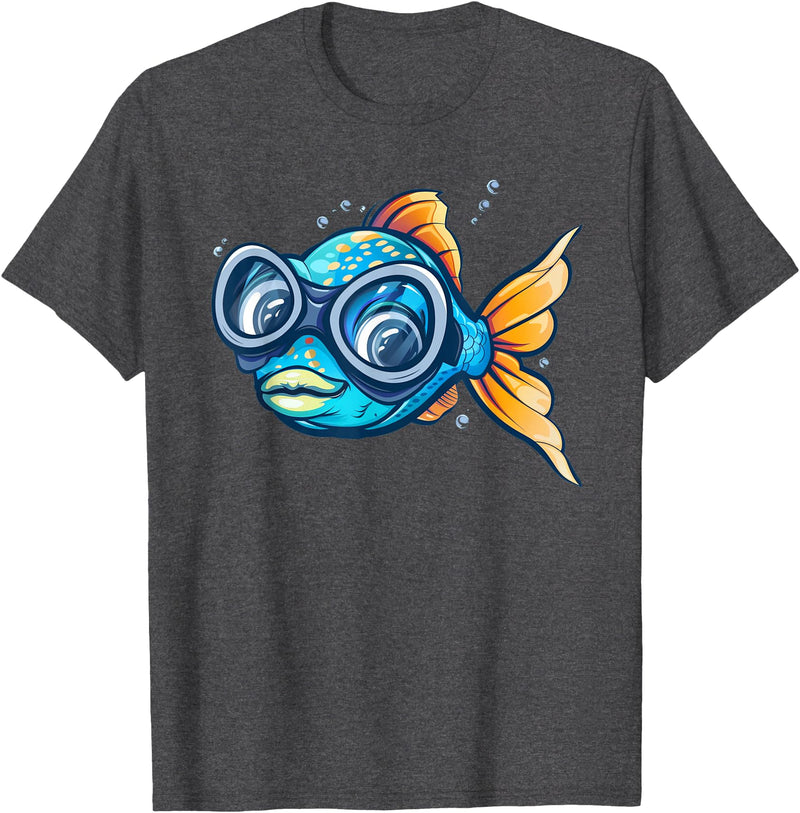 Fish with diving Googles Outfit Funny Fish Face Outfit for Summer and Fishes Lovers T-Shirt - Dark Heather Grey