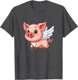 Cute Cartoon Pig Angel with Wings Halo Farmer T-Shirt - Dark Heather Grey