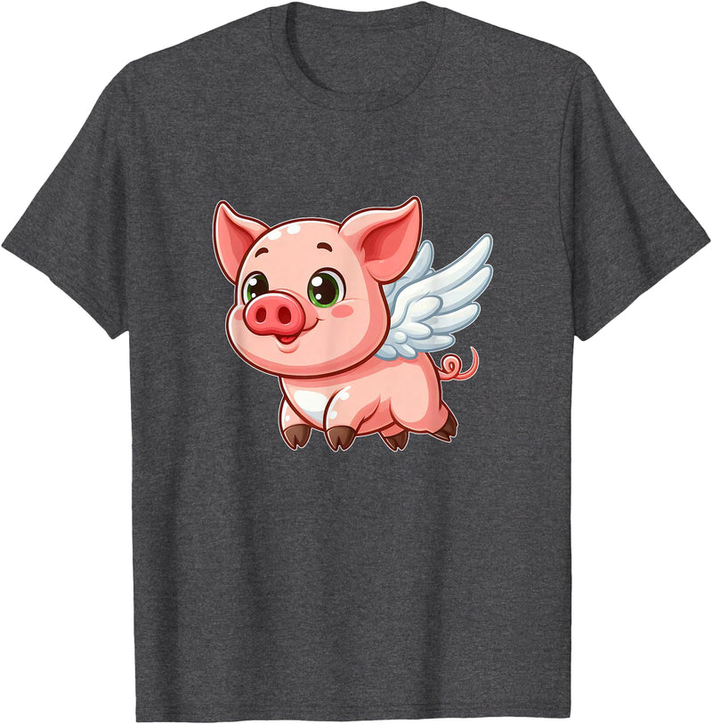 Cute Cartoon Pig Angel with Wings Halo Farmer T-Shirt - Dark Heather Grey