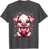 Cute Pig Valentine Apparel Pig Holding Heart Valentine's Day Cute Valentine T-Shirt - Dark Heather Grey