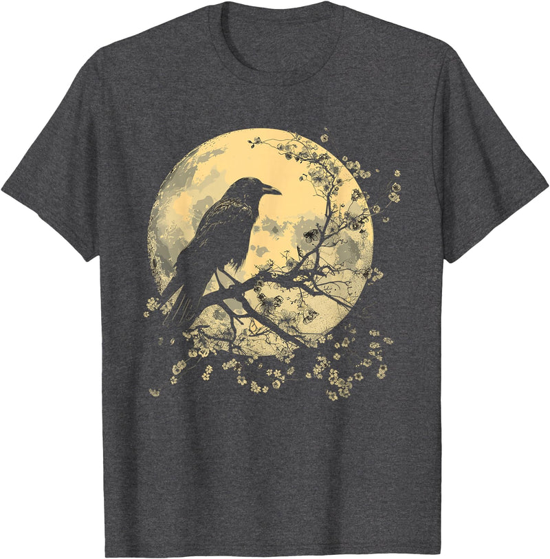 Black Raven Bird Art Outfits Raven Moon Crow Nature T-Shirt - Dark Heather Grey