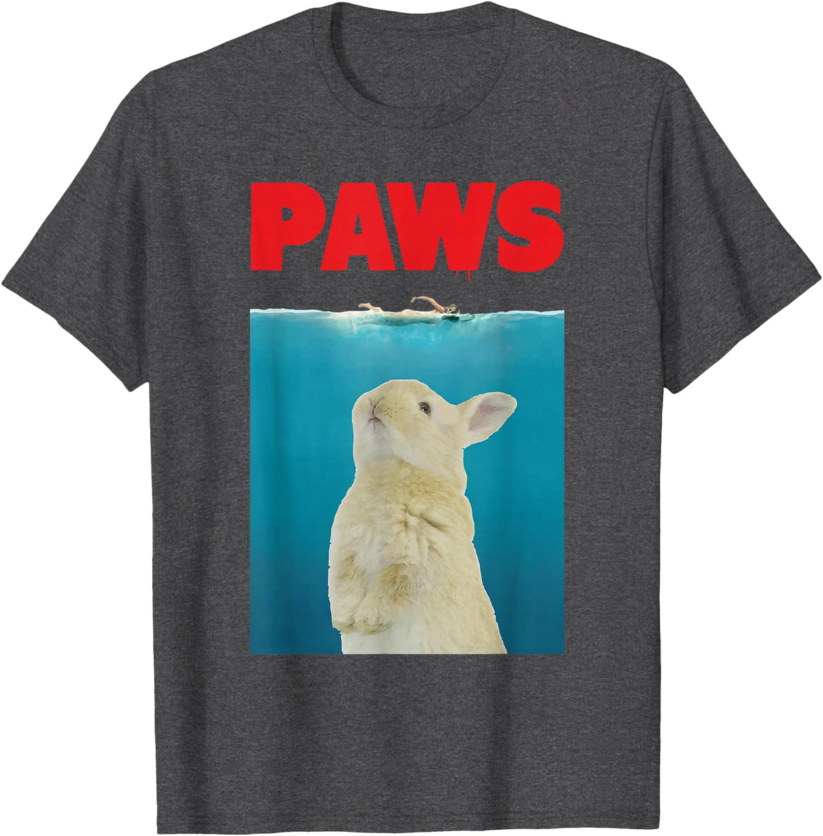 Paws Bunny Funny Parody Rabbit Lover Gifts T-Shirt in Dark Heather Grey