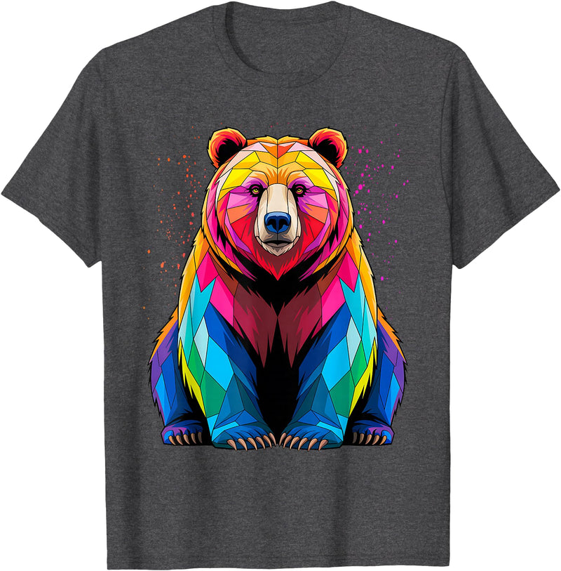 Bear Lover Gift Co. Polar Bear Polygon Animal Art Colorful Graphic Polar Bear T-Shirt - Dark Heather Grey