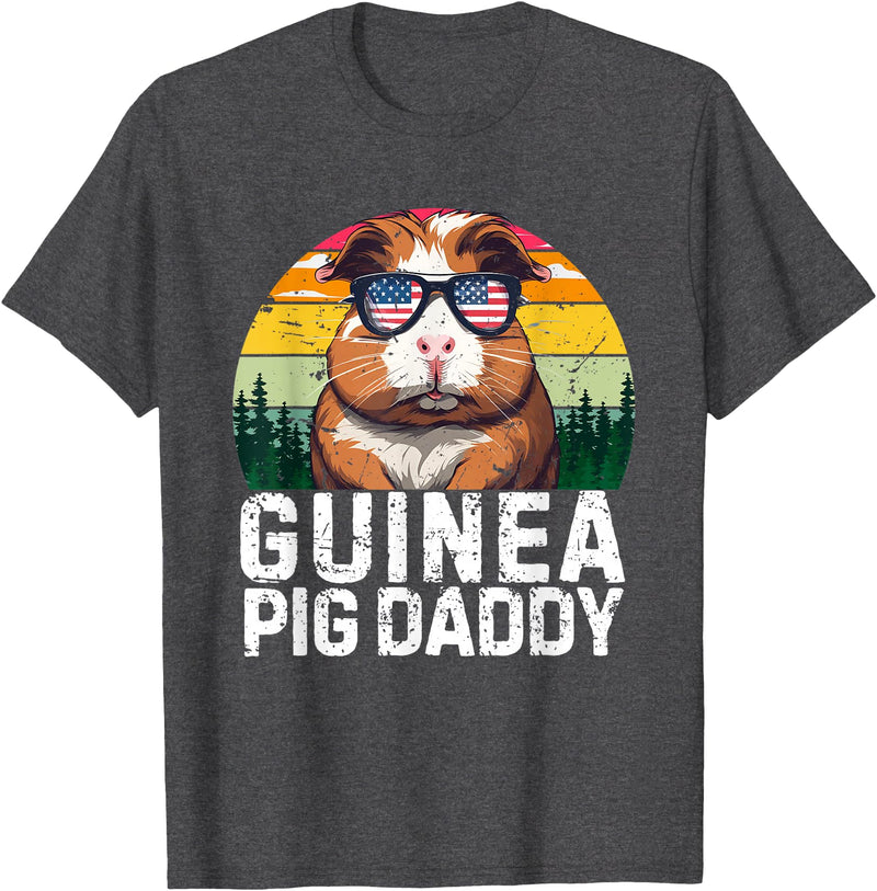 Retro 4th Of July Dad Father's Day Gifts Guinea Pig Daddy USA Flag Father's Day 4th Of July Retro T-Shirt - Dark Heather Grey