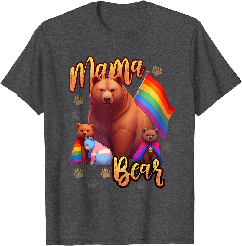 Mom Hugs Proud Mama Mom Bear LGBT Gay Pride LGBTQ Flag T-Shirt - Dark Heather Grey