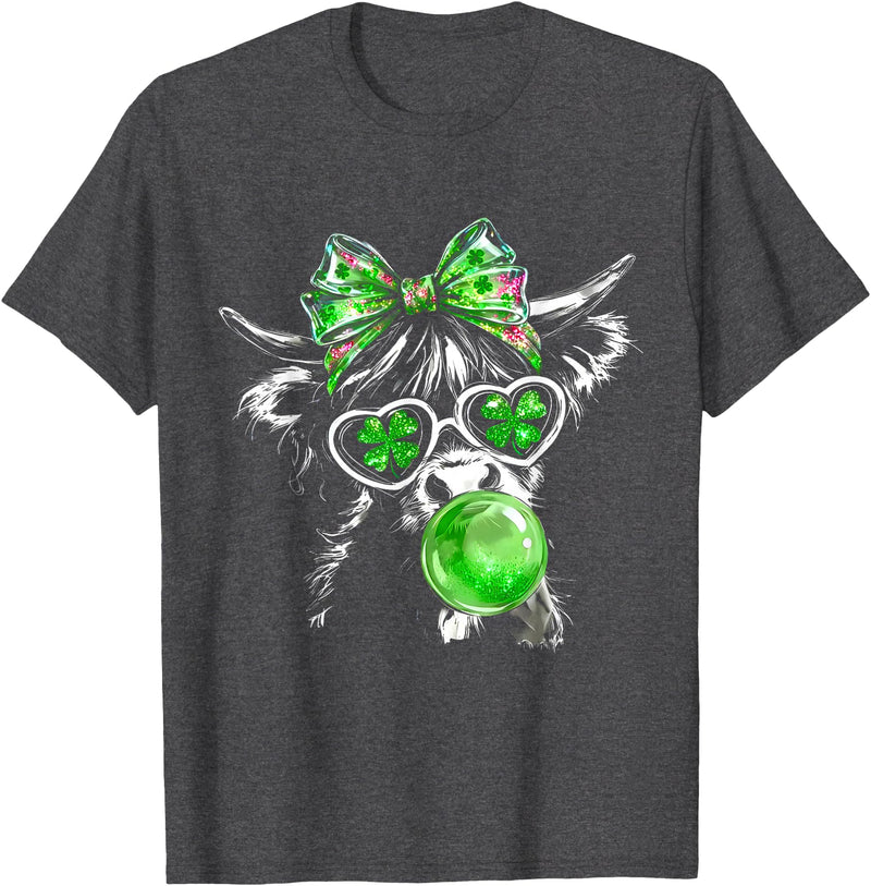Funny St Patrick’s Day Shamrock Irish Cow Lover Coquette Highland Cow St Patrick’s Day Lucky Irish Cow Lover T-Shirt - Dark
