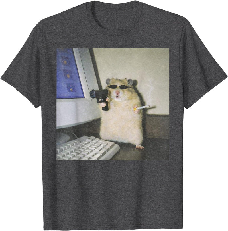 Cyber Hamster Meme Cringe Funny Animal Vintage Graphic Tee T-Shirt - Dark Heather Grey