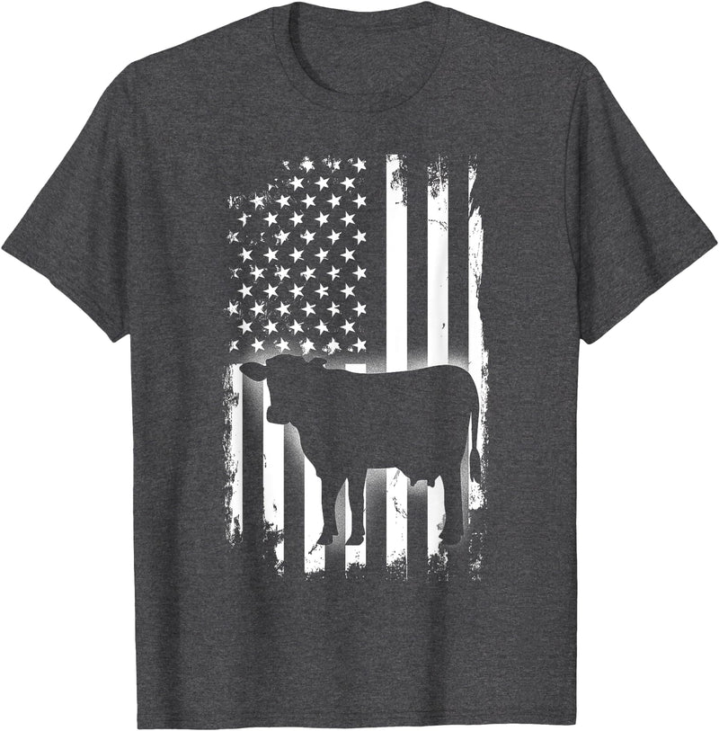Cows USA American Flag Vintage Cow American Flag Farm Animal Patriotic Farmer T-Shirt for Women Kids Men - Dark Heather Grey