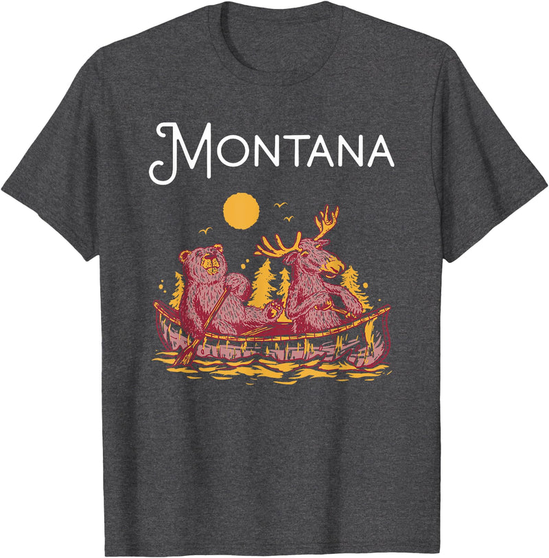 Montana Canoe TShirtz & More Montana Shirt Funny Canoe Moose Elk Bear Lake Canoeing T-Shirt - Dark Heather Grey