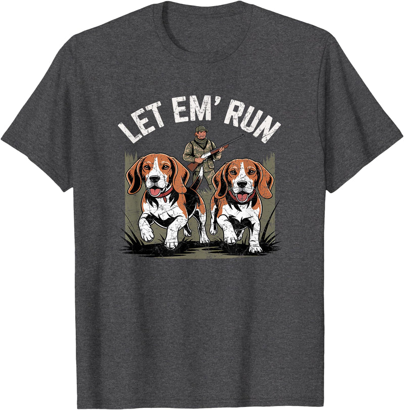 Vintage Beagle Dog Let Em' Run Rabbit Hunting T-Shirt in Dark Heather Grey