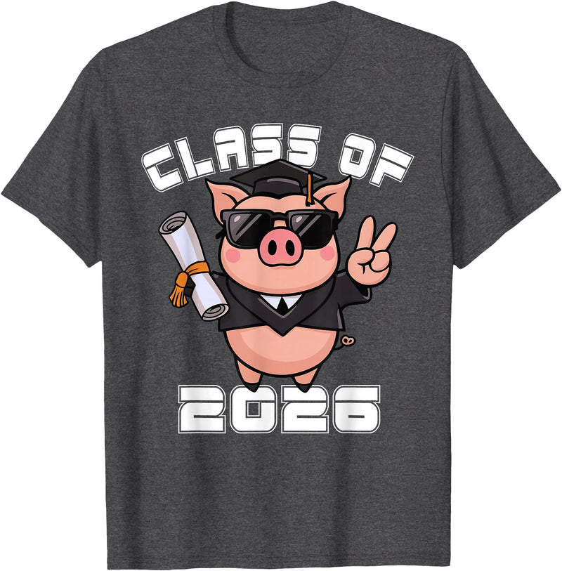 Peace Sign Hand Animal Class of 2026 Graduation Peace Sign Hand Pig Class of 2026 Graduation T-Shirt - Dark Heather Grey