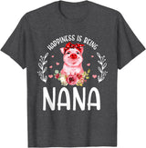 Mother's Day Matching Family Happiness Is Being A Nana Cute Pig T-Shirt - Dark Heather Grey
