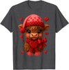 Coquette Bow Highland Cow Valentine Women Girls. Highland Cow Valentines Day Funny Hearts Valentine Cow Women T-Shirt - Dark