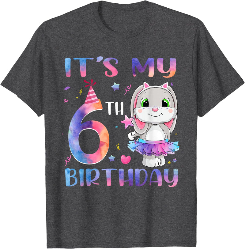 It's My 6th Birthday Bunny Rabbit 6 Years Old Boy Girl T-Shirt in Dark Heather Grey